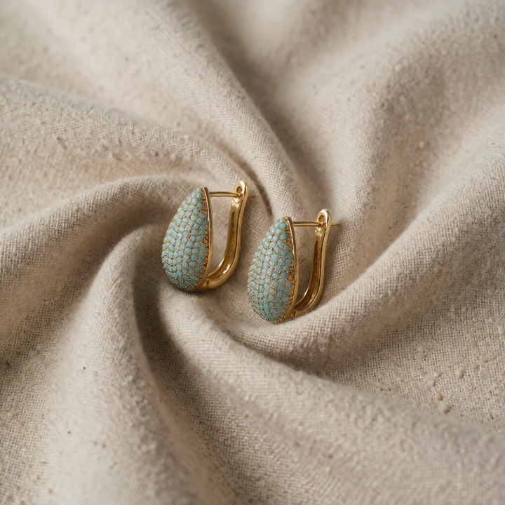 Gold Huggie Earrings Sadhbh with Turquoise