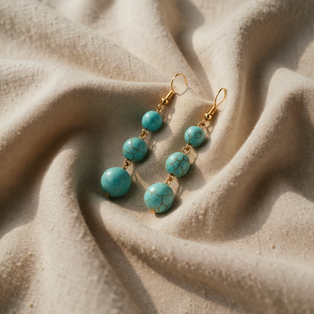 Gold Drop Earrings Clíona with Turquoise Stones