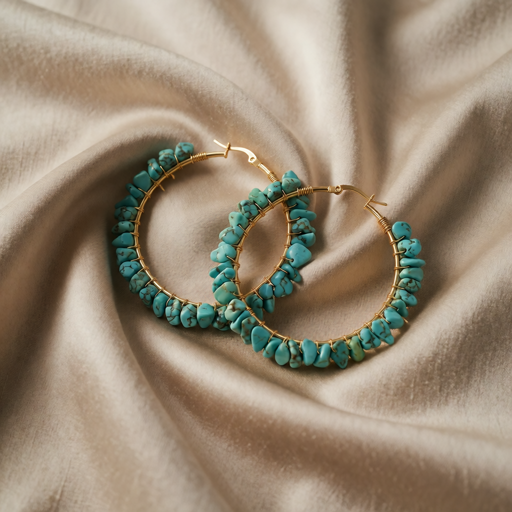 Gold Hoop Earrings Aoibhinn with Turquoise Stones