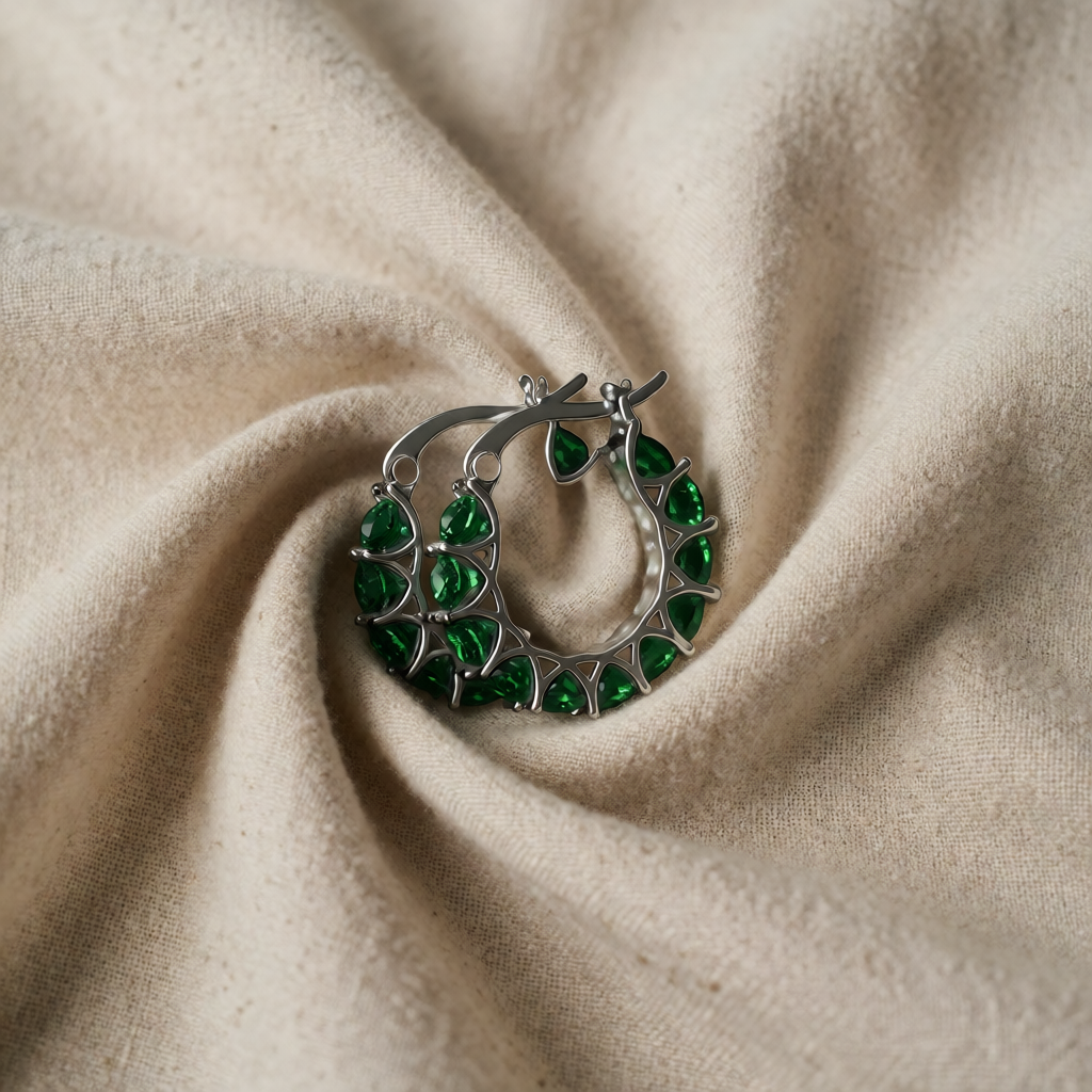 Gold Hoop Earrings Aoife with Emerald