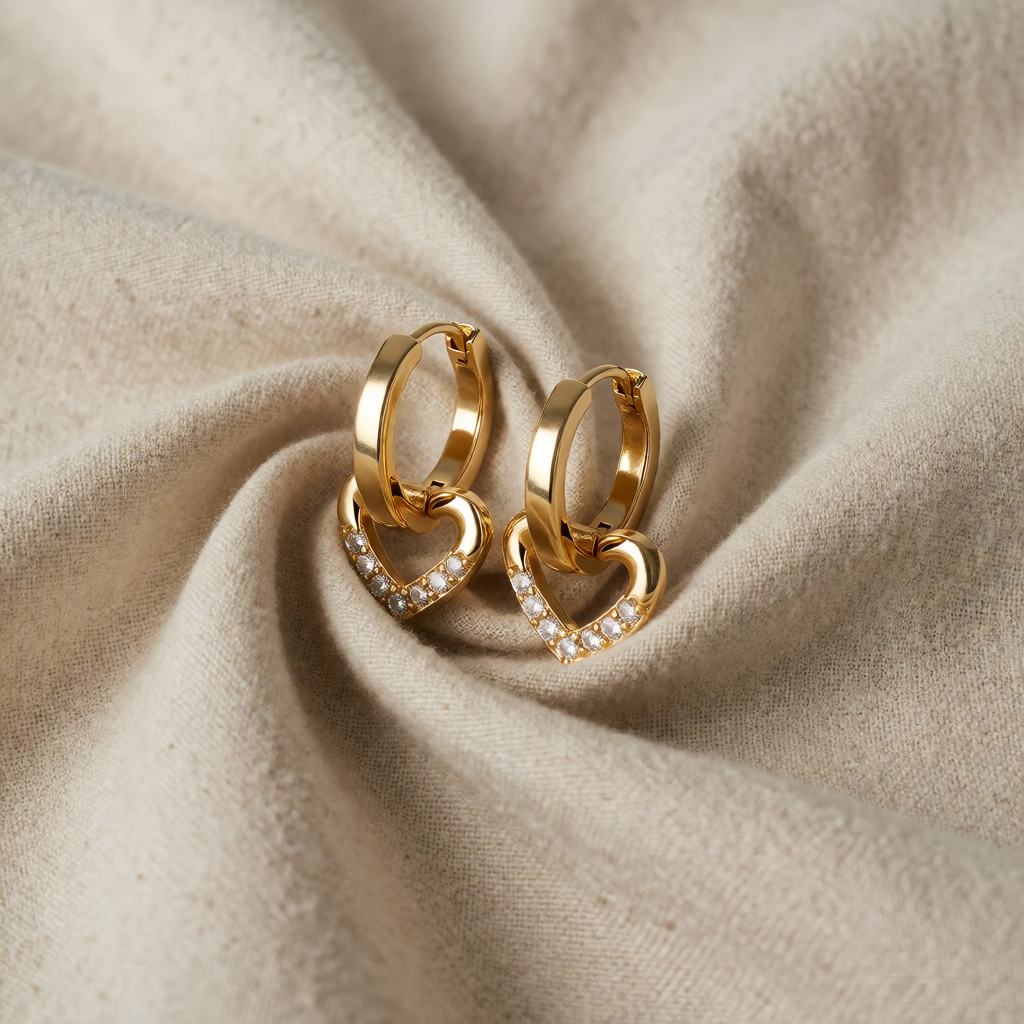Gold Huggie Earrings Aisling with Zirconia Heart