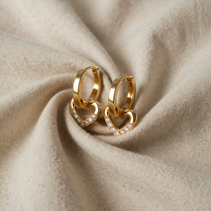 Gold Huggie Earrings Aisling with Zirconia Heart