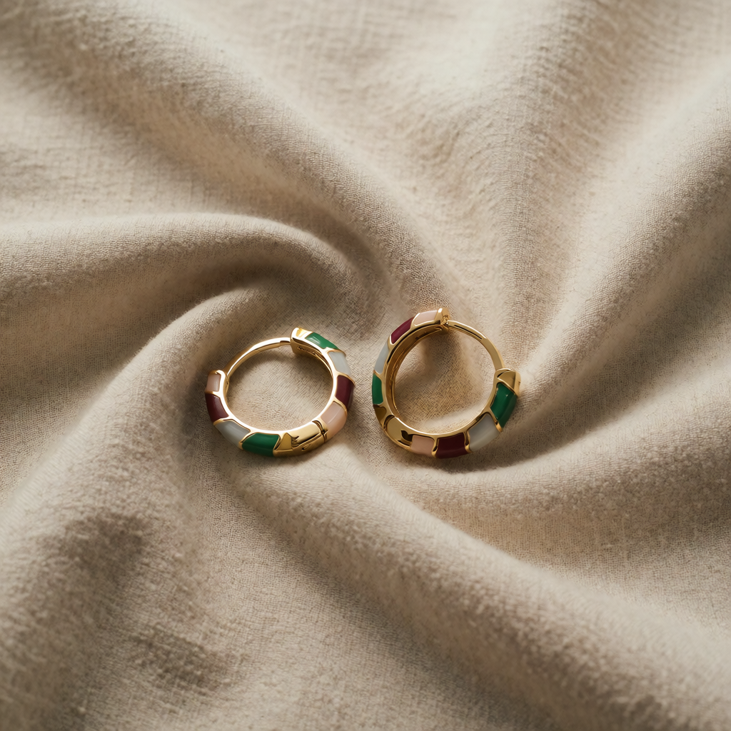 Gold Huggie Earrings Kinsale with Colourful Enamel