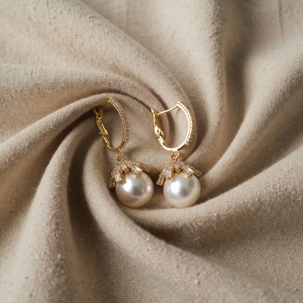Gold Drop Earrings Eithne with Crystal and Pearl