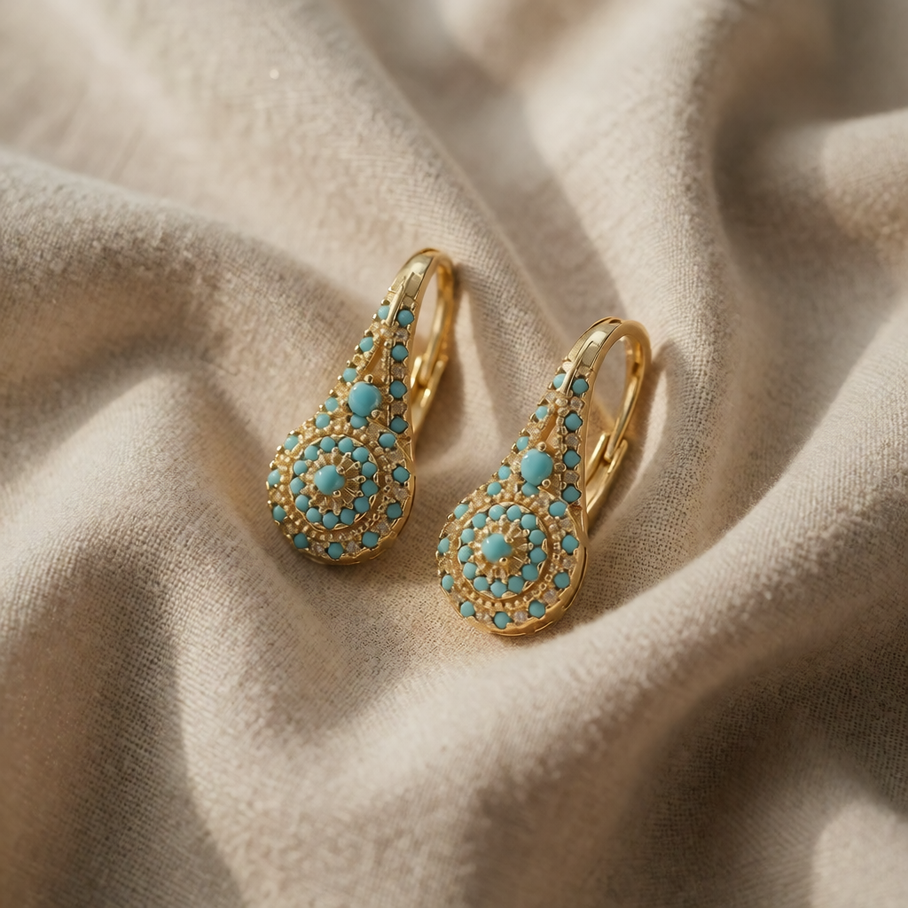 Gold Drop Earrings Sorcha with Turquoise Mandala