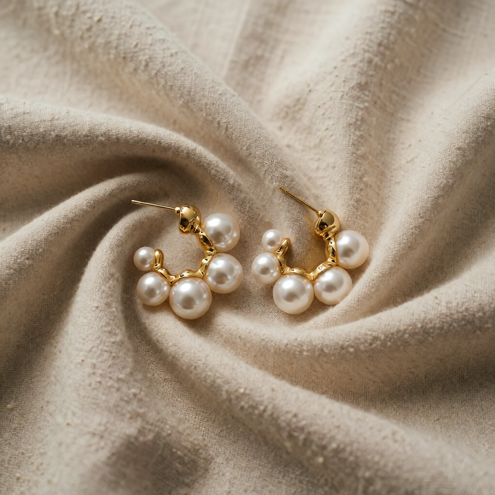 Gold Hoop Earrings Aoibh with Pearl Cluster