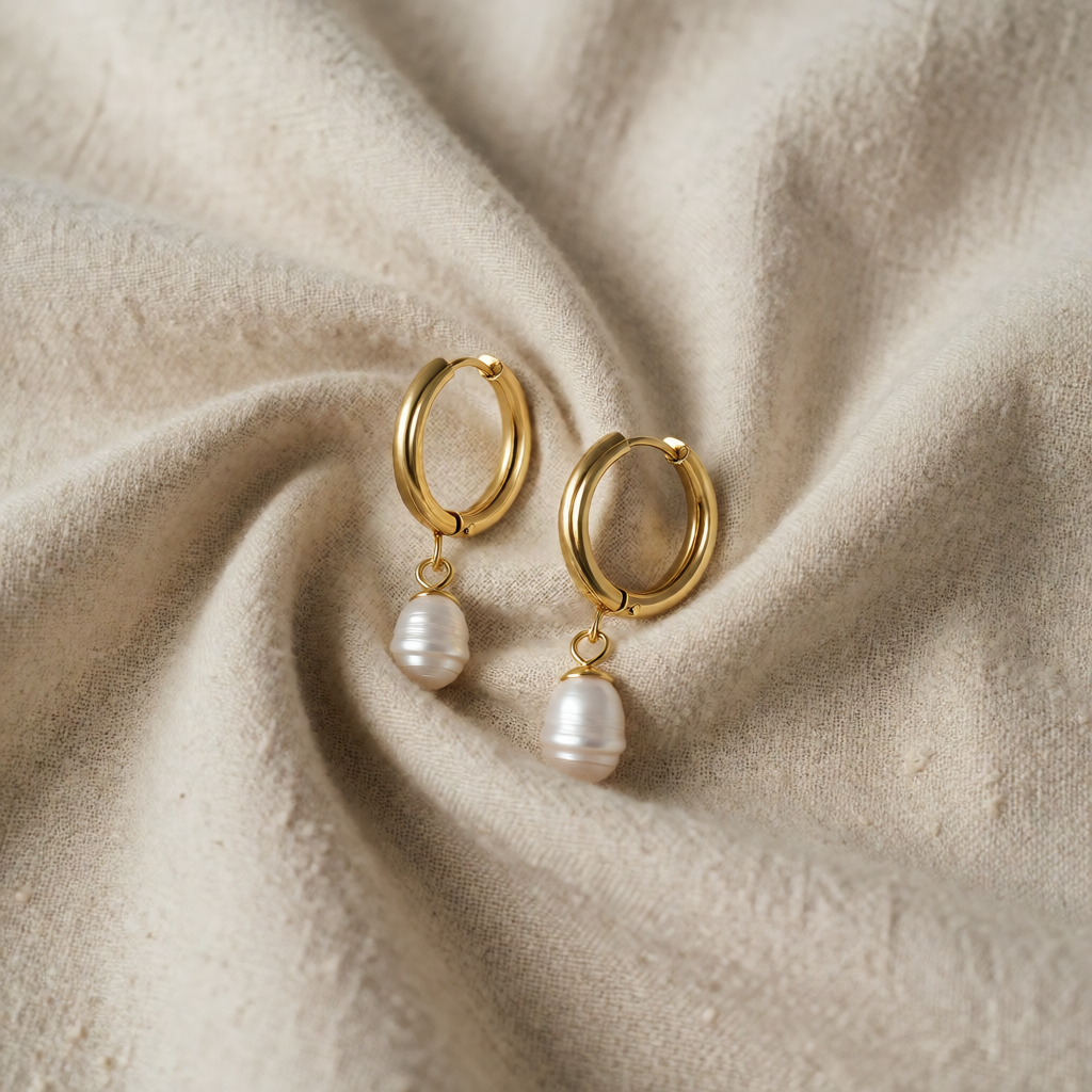 Gold Hoop Earrings Clíona with Pearl