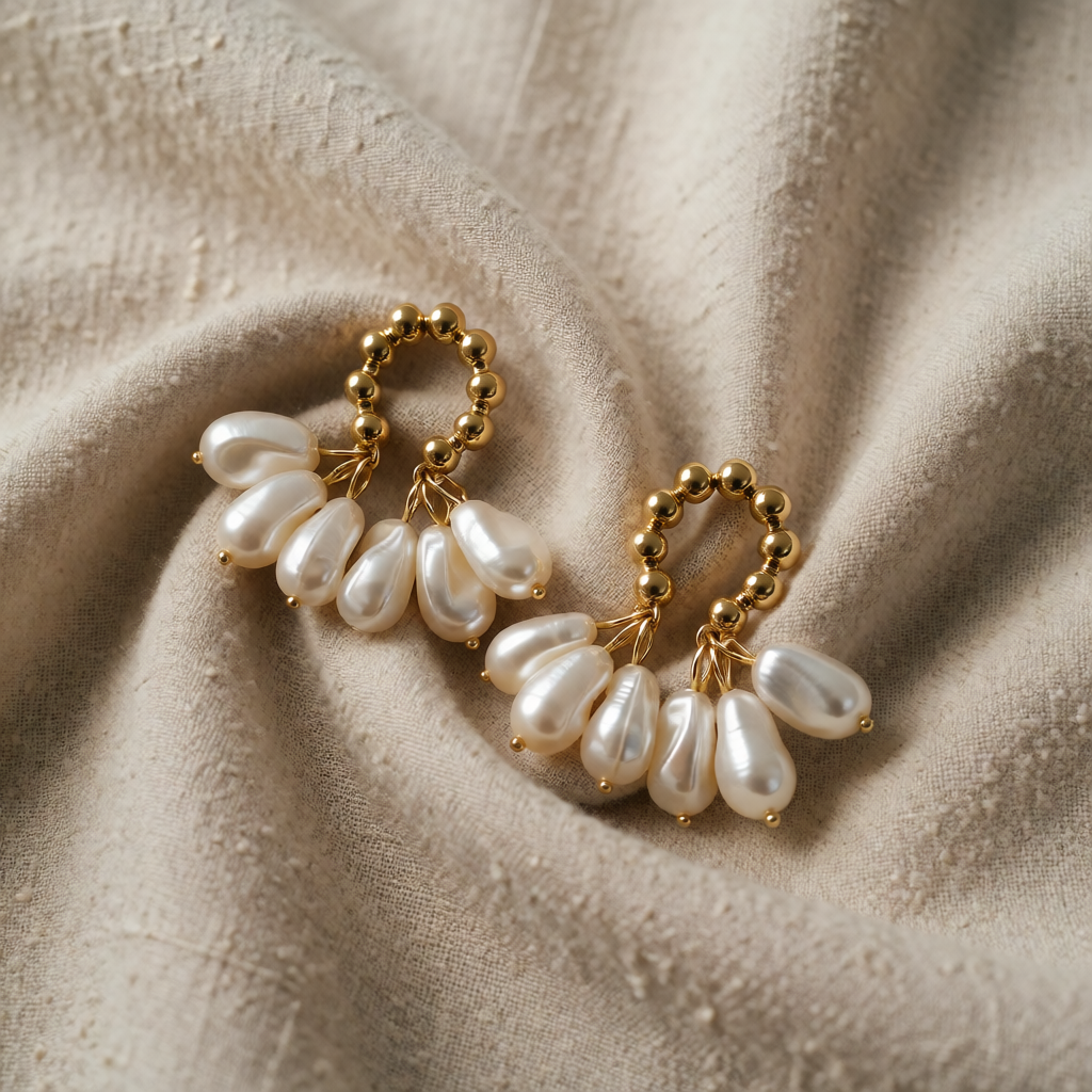 Gold Drop Earrings Neasa with Baroque Pearls