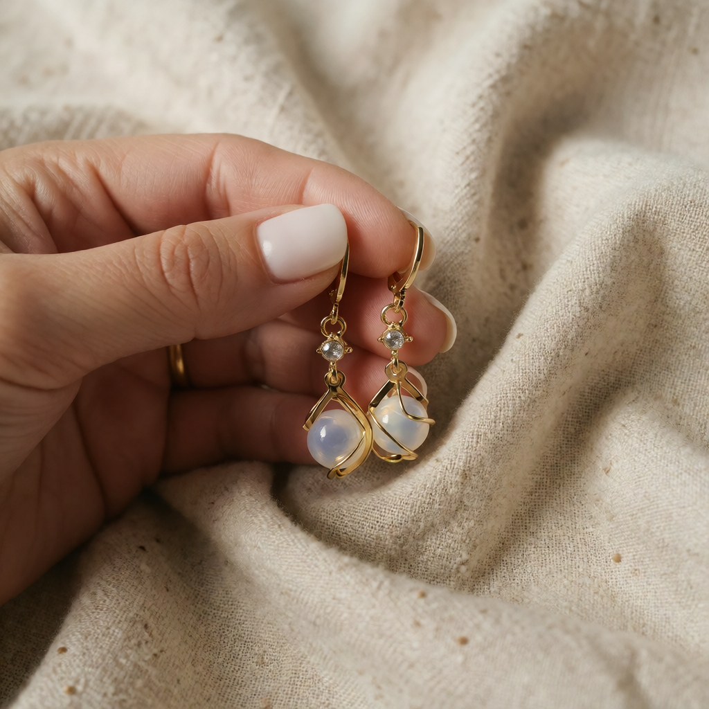 Gold Drop Earrings Niamh with Opal