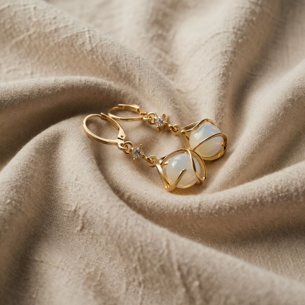 Gold Drop Earrings Kinsale with White Opal
