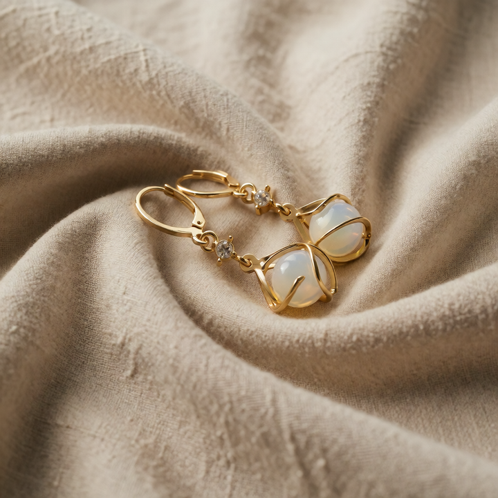Gold Drop Earrings Kinsale with White Opal