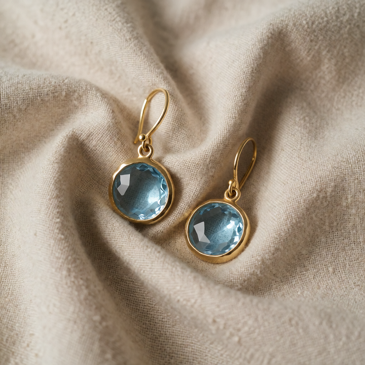 Gold Drop Earrings Cobh with Blue Crystal