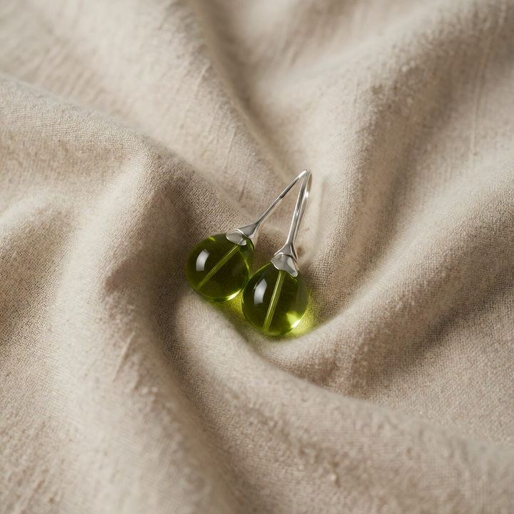 Silver Drop Earrings Adare with Olive-Green Crystal