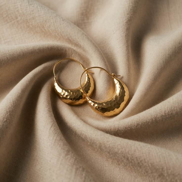Gold Hoop Earrings Kenmare with Hammered Finish