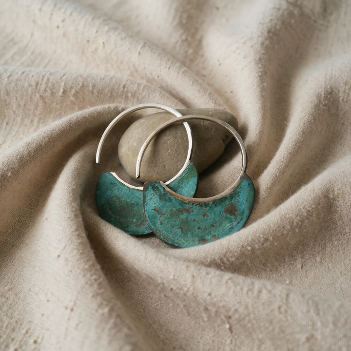 Silver Hoop Earrings Eabha with Turquoise Crescents