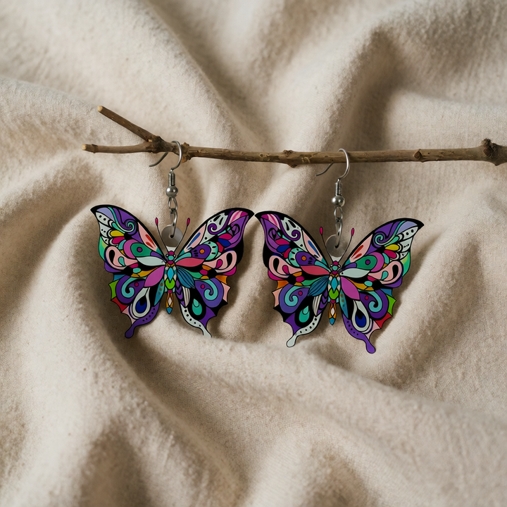 Colourful Drop Earrings Íde with Butterfly Motif