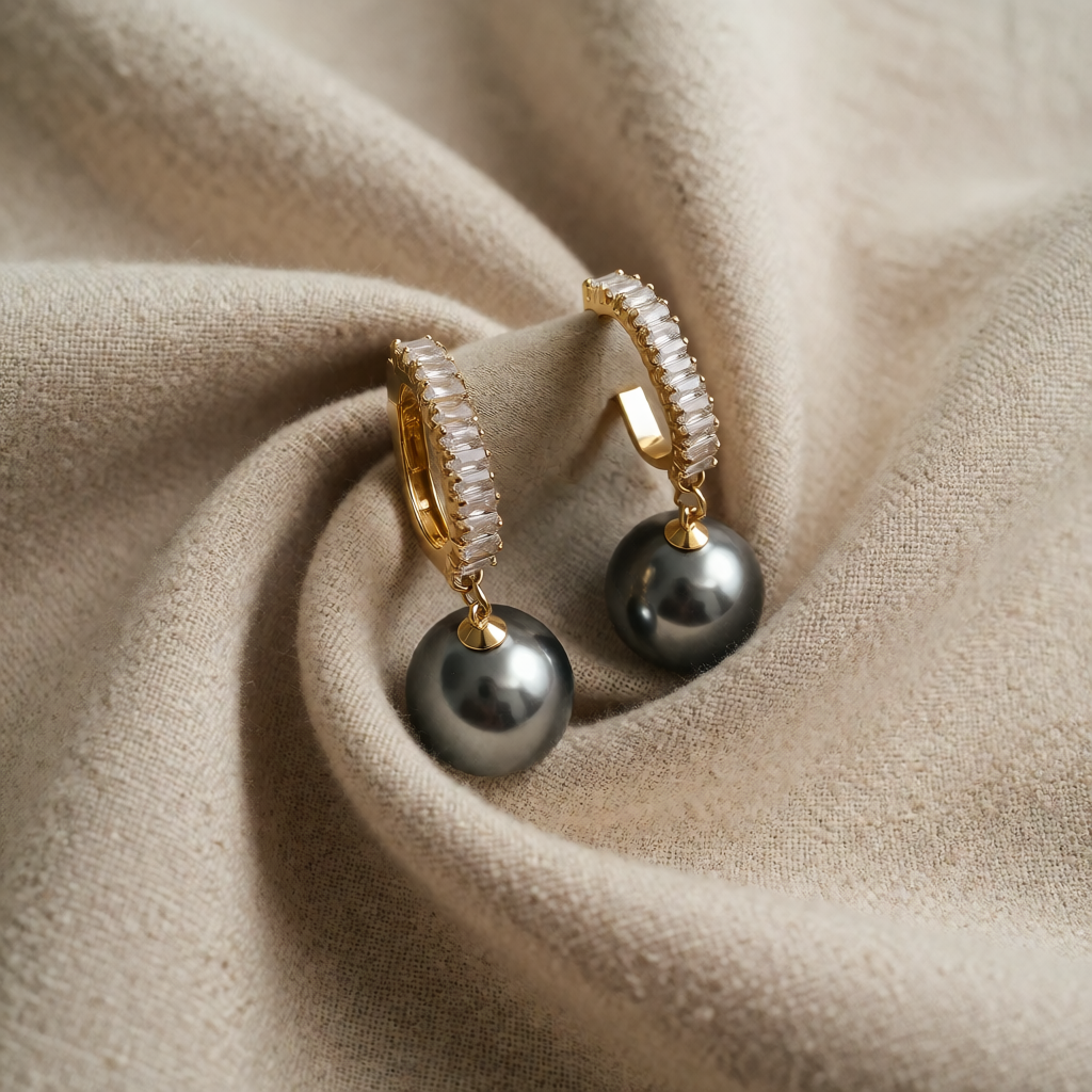 Gold Drop Earrings Aoibh with Grey Pearl