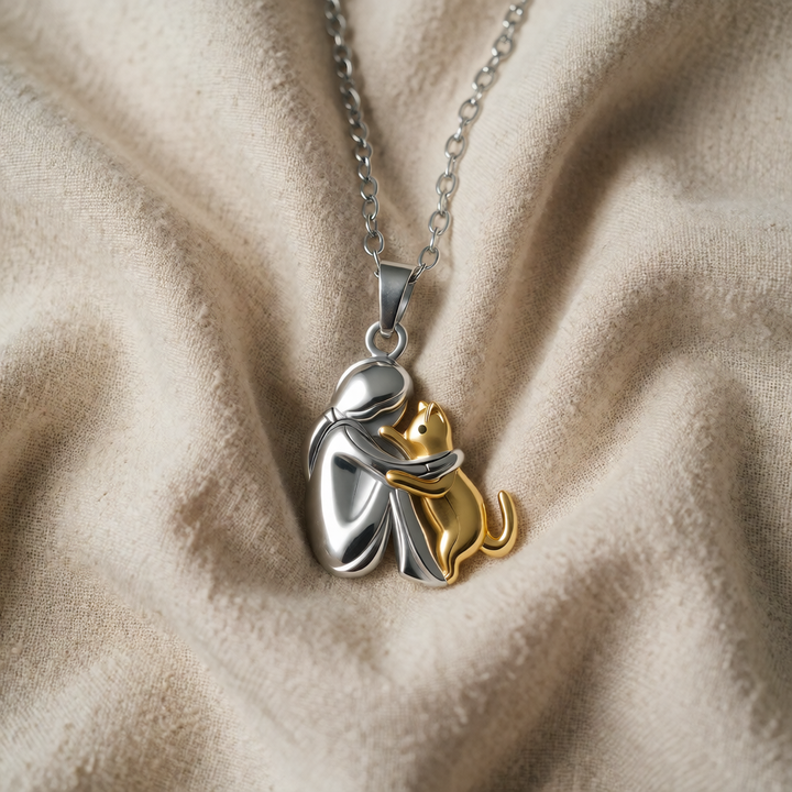 Gold & Silver Necklace Sorcha with Cat Hug