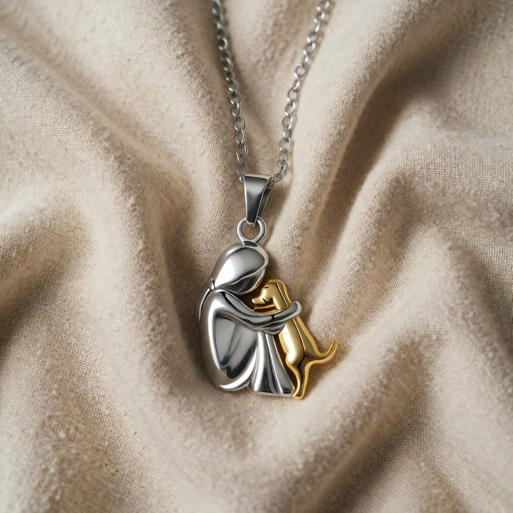 Gold & Silver Necklace Béibhinn with Woman and Dog
