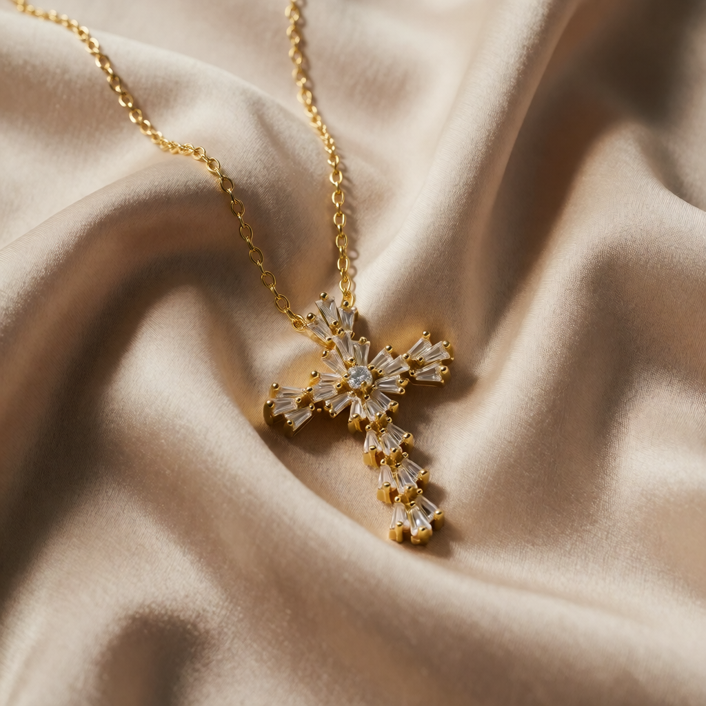 Gold Necklace Órla with Zirconia Cross