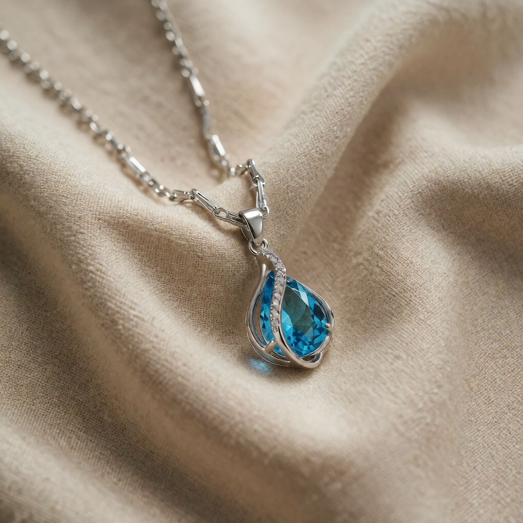 Silver Necklace Bríd with Blue Topaz