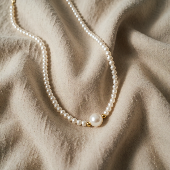 Pearl Beaded Necklace Eabha with Gold Accent