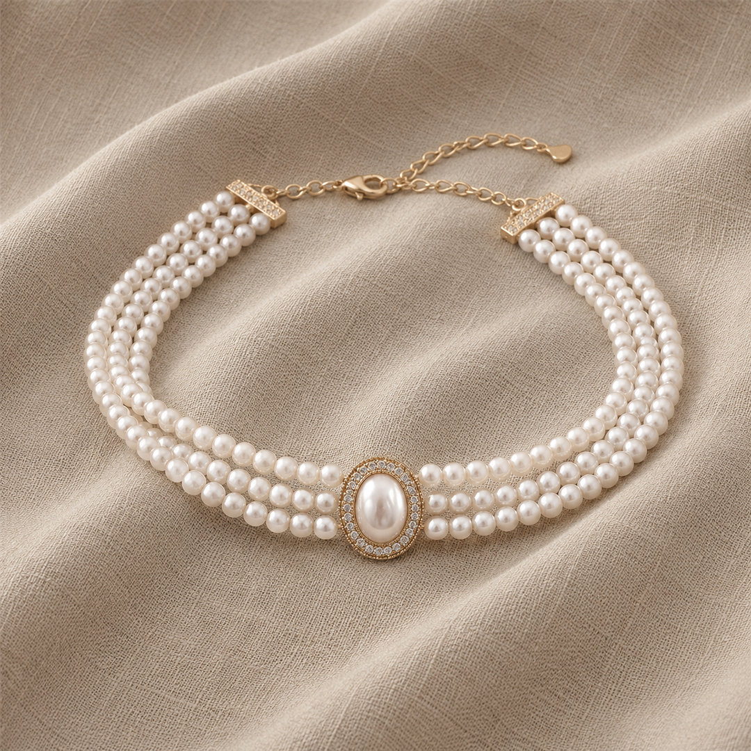 Pearl Choker Necklace Áine with Gold Accent