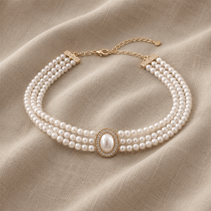 Pearl Choker Necklace Áine with Gold Accent