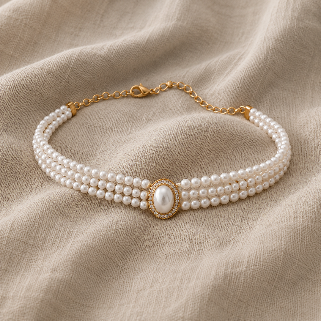 Pearl Choker Necklace Clifden with Gold Centrepiece