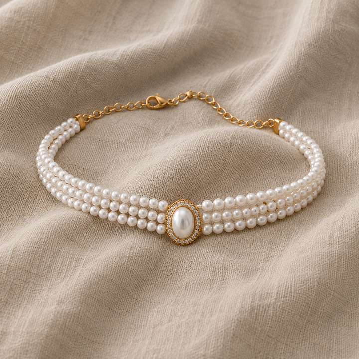 Pearl Choker Necklace Clifden with Gold Centrepiece