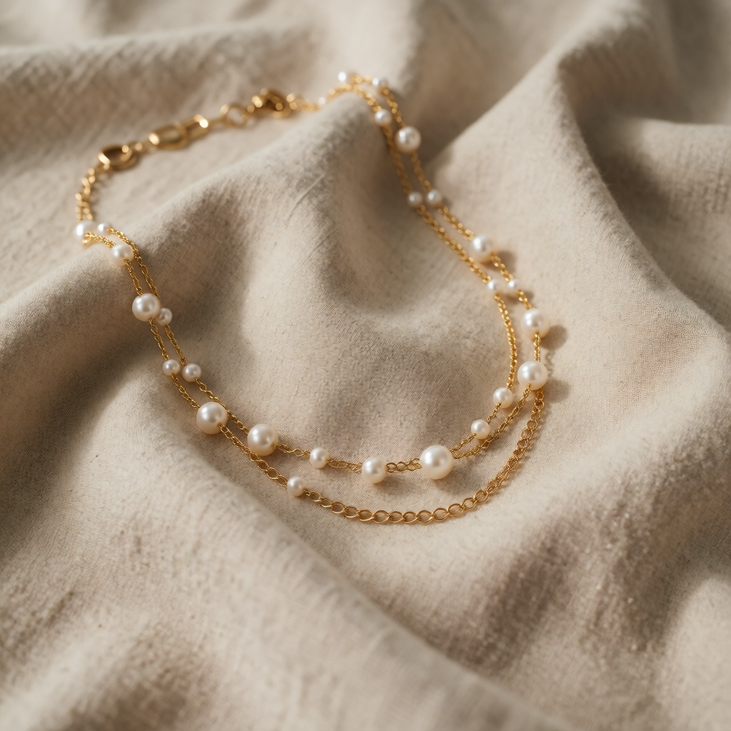 Gold Beaded Necklace Niamh with Pearls