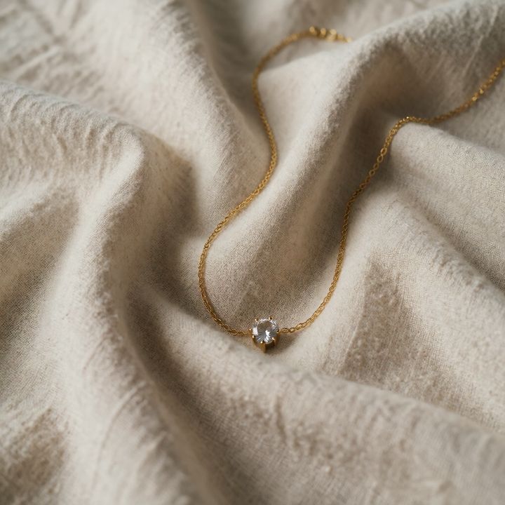 Gold Necklace Deirdre with Zirconia Solitaire
