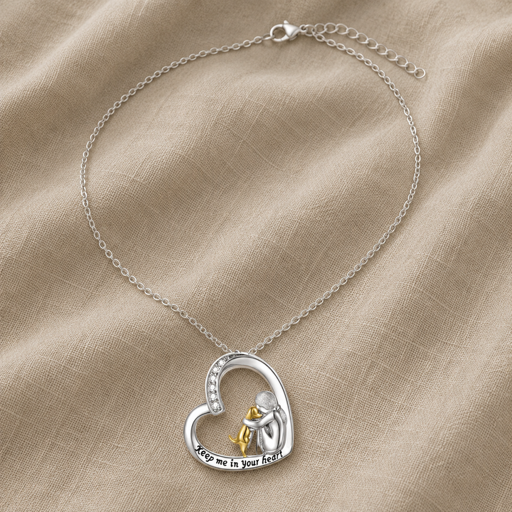 Silver Necklace Dáiríne with Gold Dog Hug and Heart