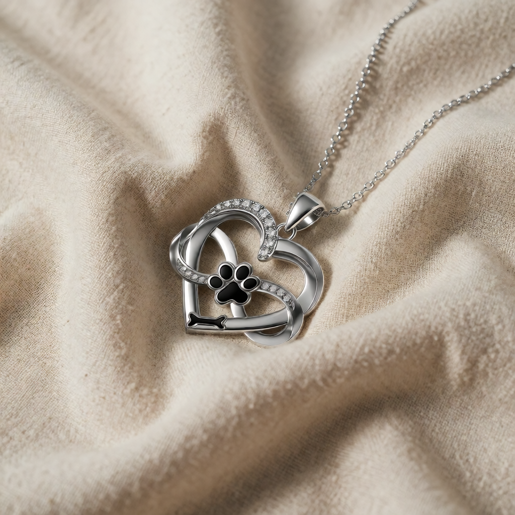Sterling Silver Necklace with Paw Print and Bone
