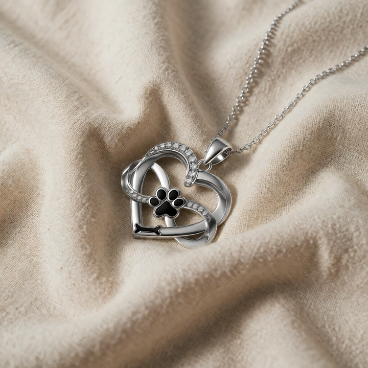 Sterling Silver Necklace with Paw Print and Bone
