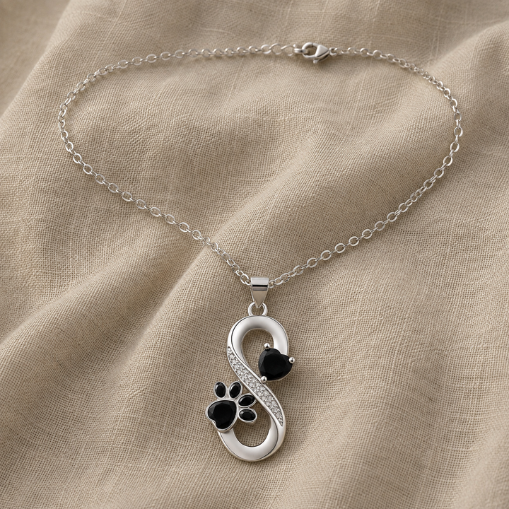 Silver Necklace Bláthnaid with Infinity and Paw Print