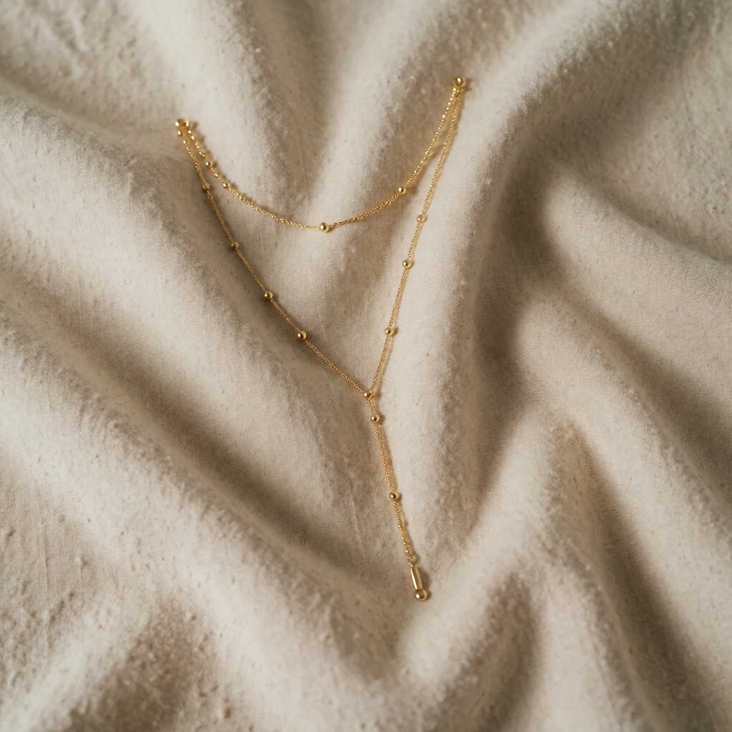 Gold Beaded Necklace Riona with Y-Drop