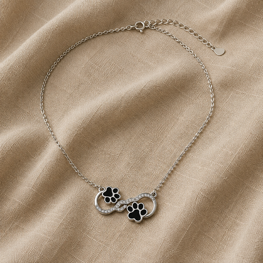 Silver Necklace Dervla with Infinity and Paw Prints