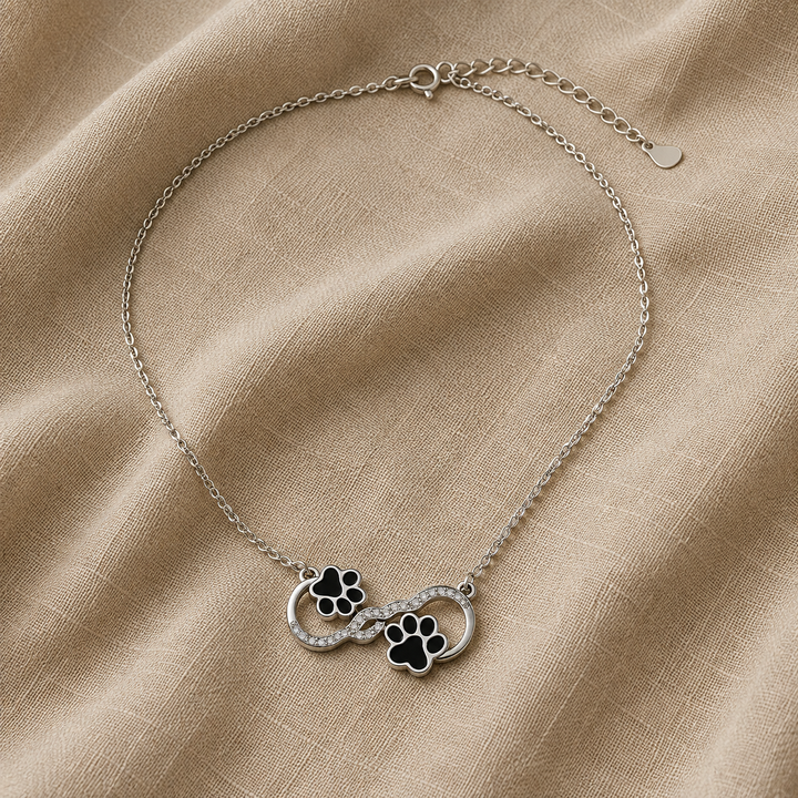 Silver Necklace Dervla with Infinity and Paw Prints