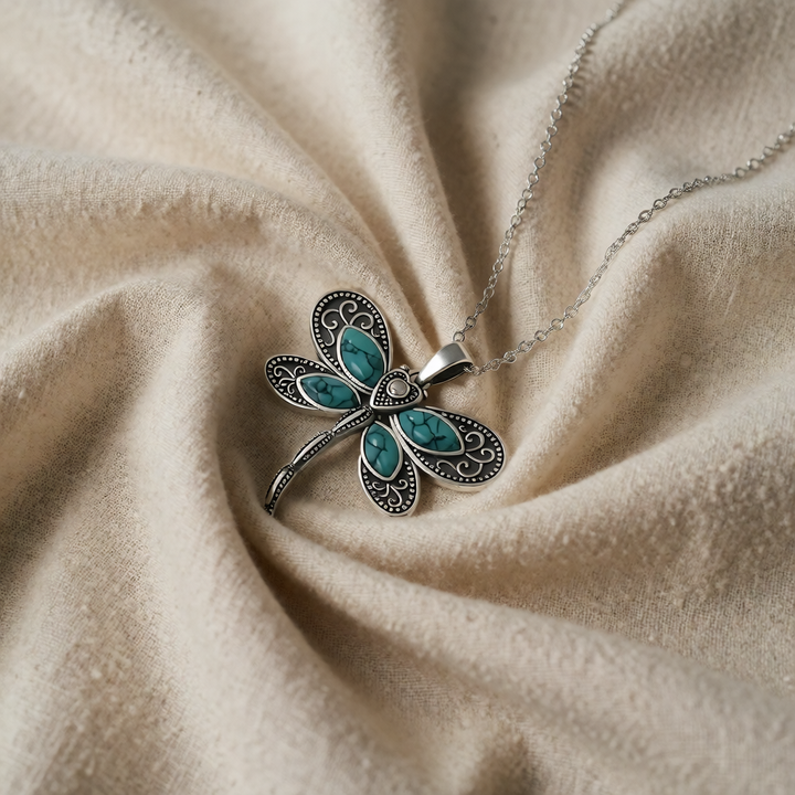 Silver Necklace Deirbhile with Turquoise Dragonfly
