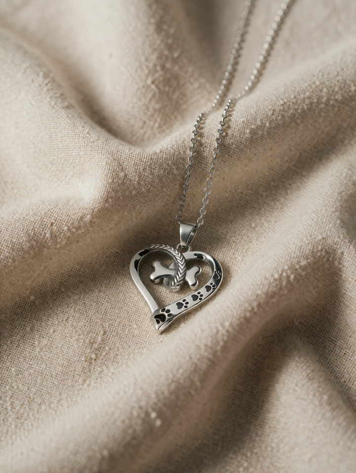 Sterling Silver Necklace Eabha with Paw Prints and Bone