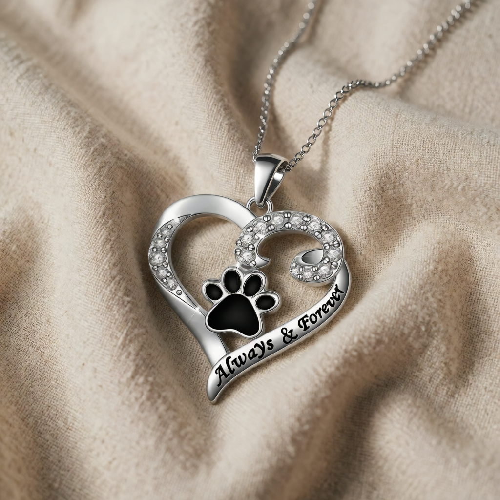 Stainless Steel Necklace Caitlín with Paw Print Heart