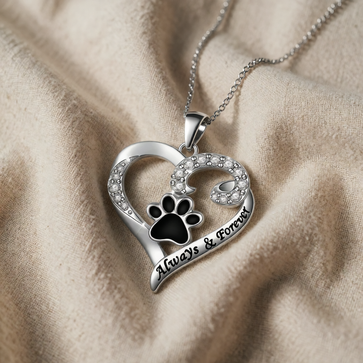 Stainless Steel Necklace Caitlín with Paw Print Heart