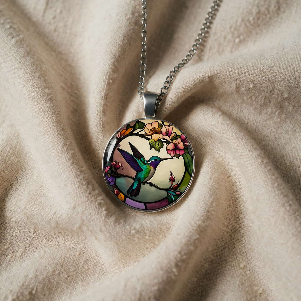 Silver Necklace Gráinne with Hummingbird Motif