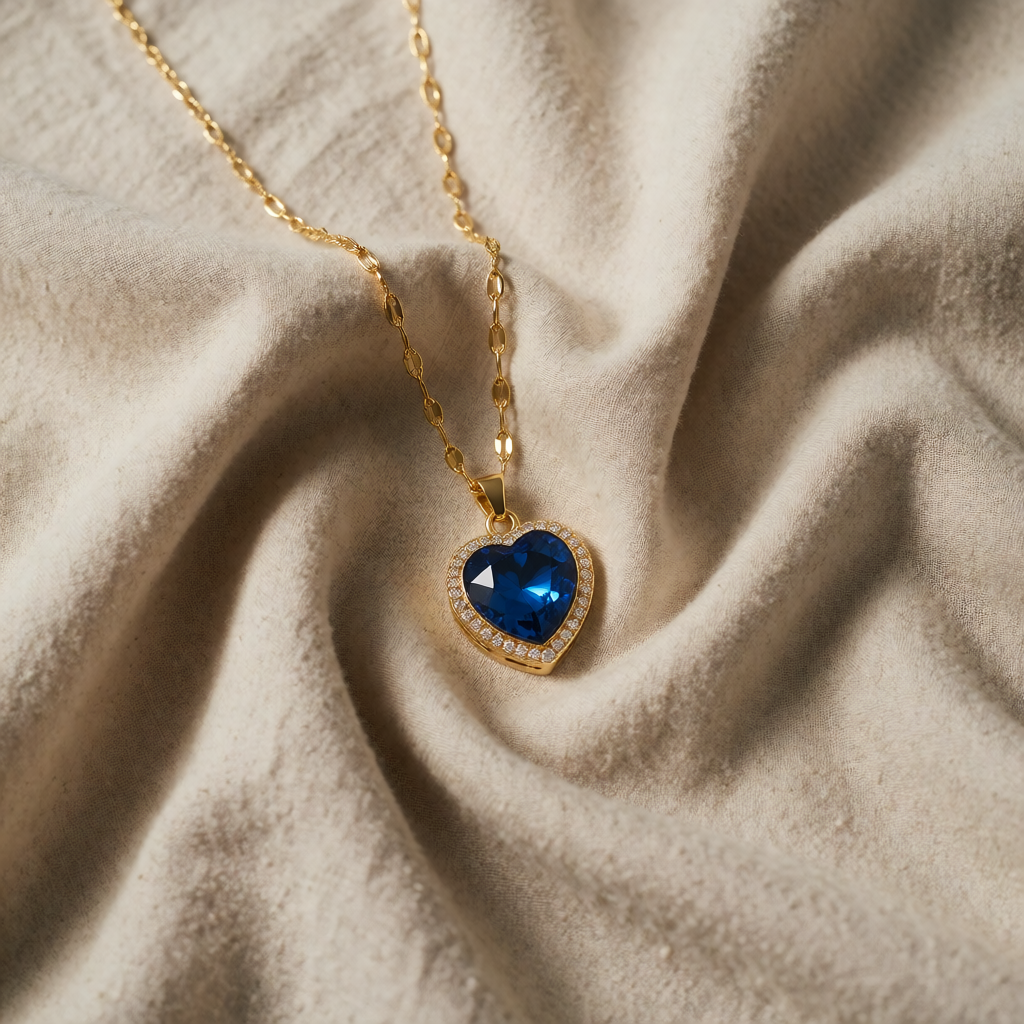 Gold Necklace Clíona with Sapphire Heart