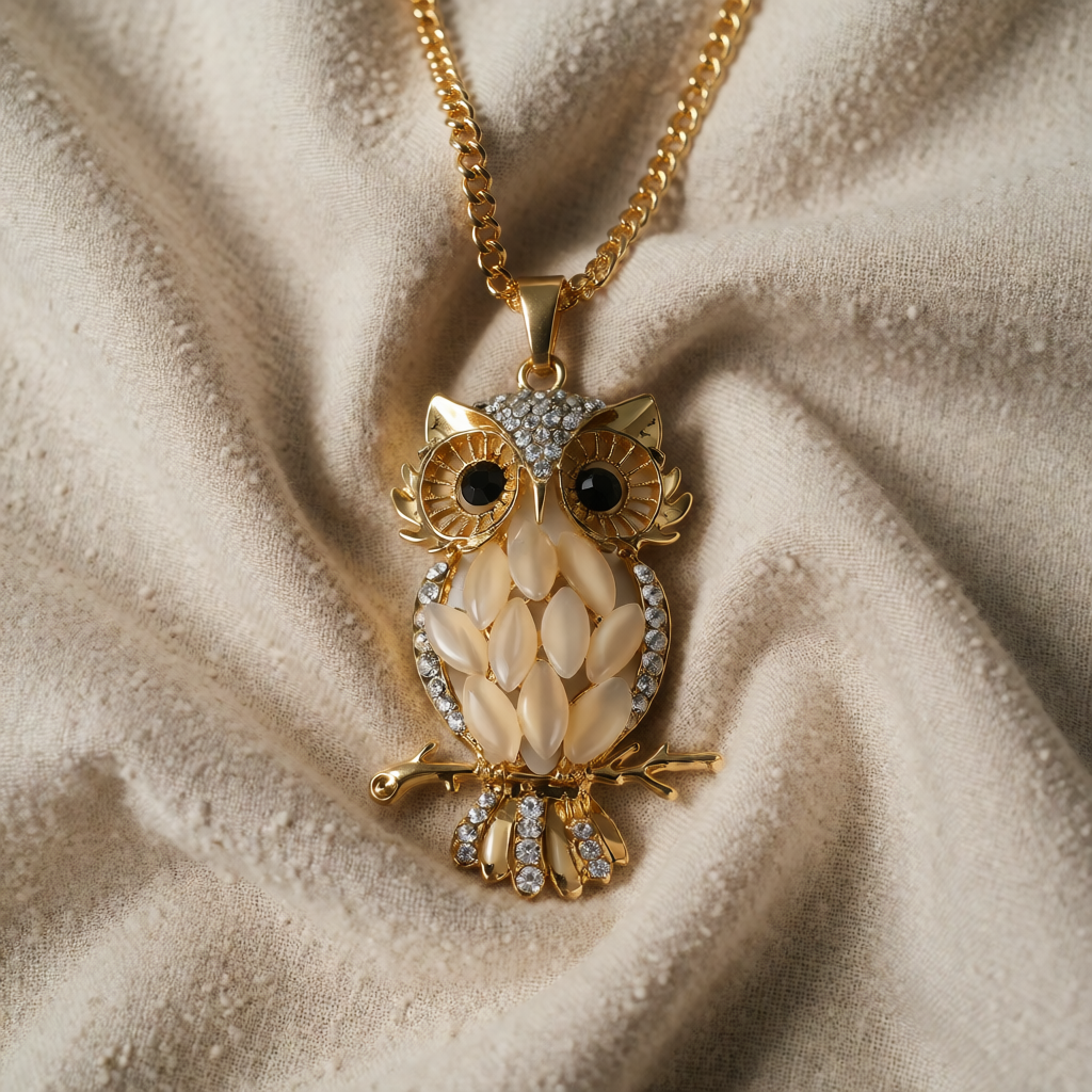 Gold Necklace Deirdre with Owl Motif