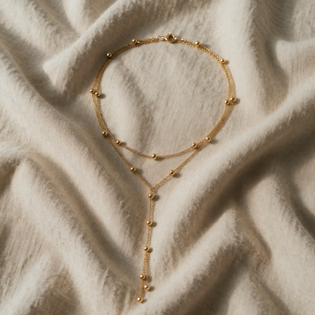 Gold Beaded Necklace Aisling with Y-Drop