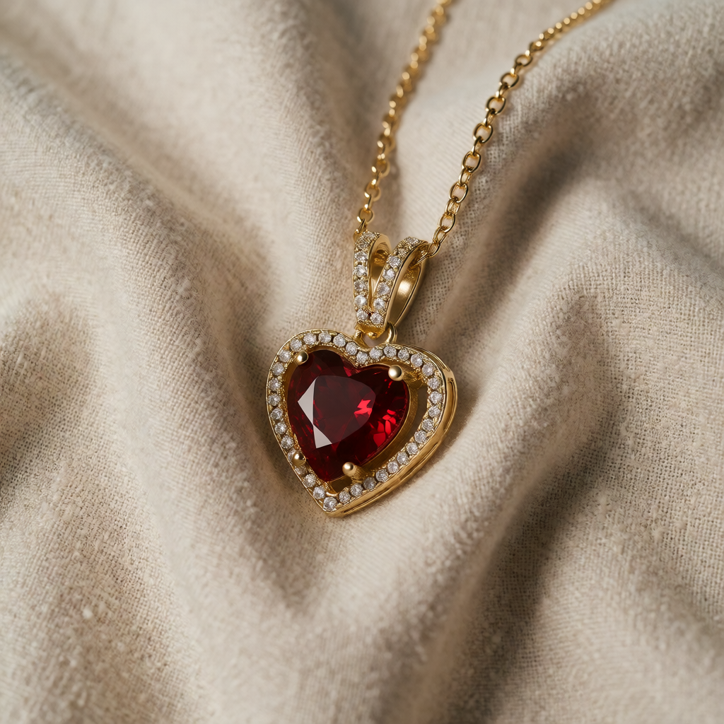 Gold Necklace Clíona with Ruby Heart