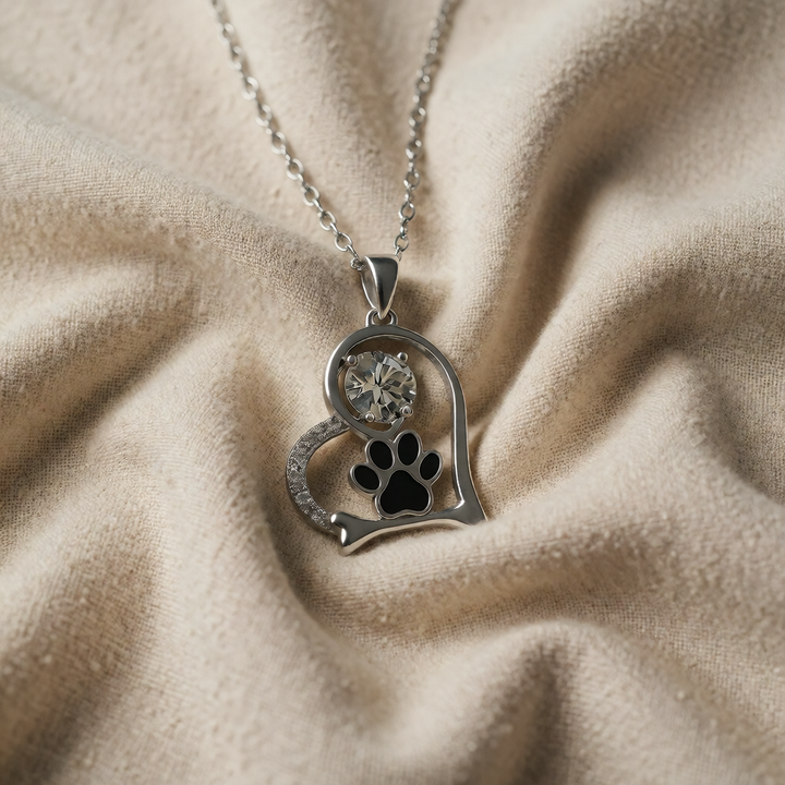 Silver Necklace Dervla with Paw Print and Bone