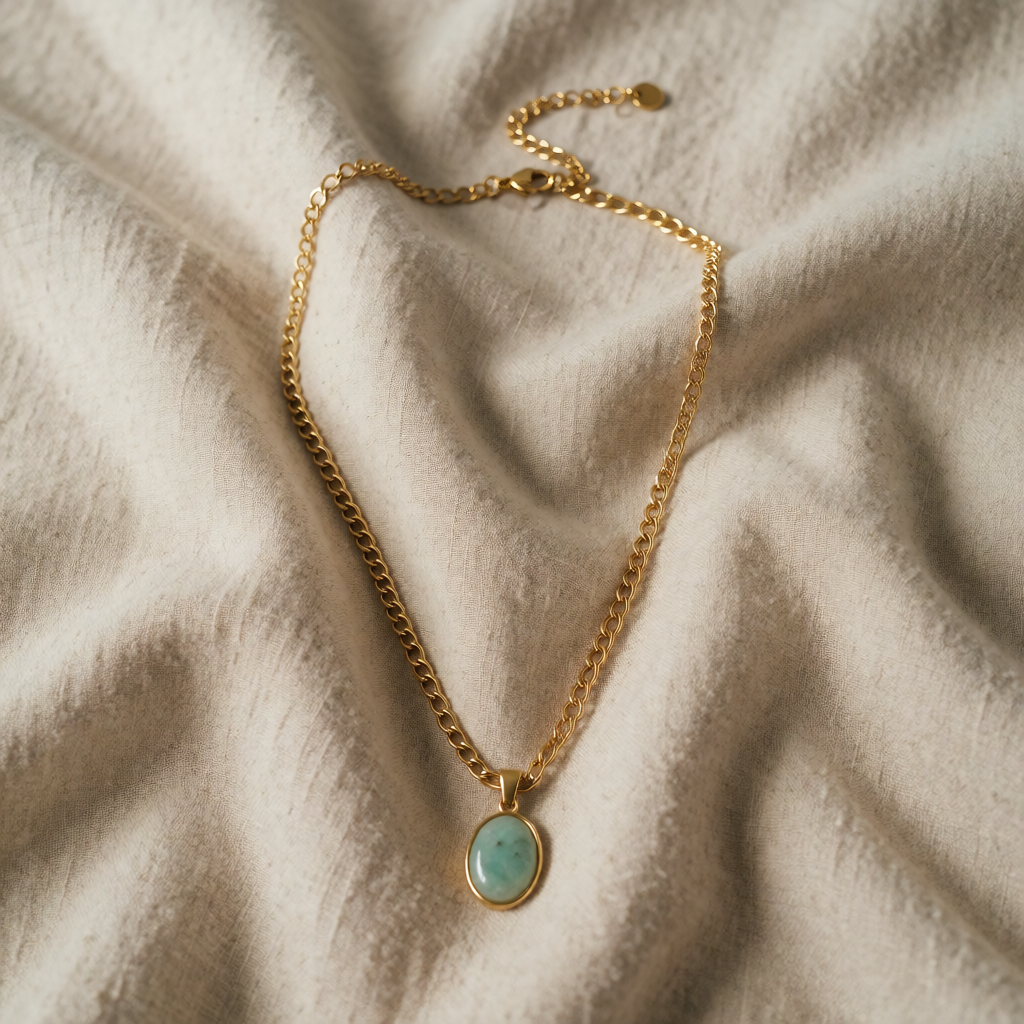 Gold Necklace Méadhbh with Turquoise Cabochon